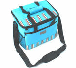 600D Polyester Strips Isolated Picnic Bag dengan Tote Handle, Biru / Hijau
